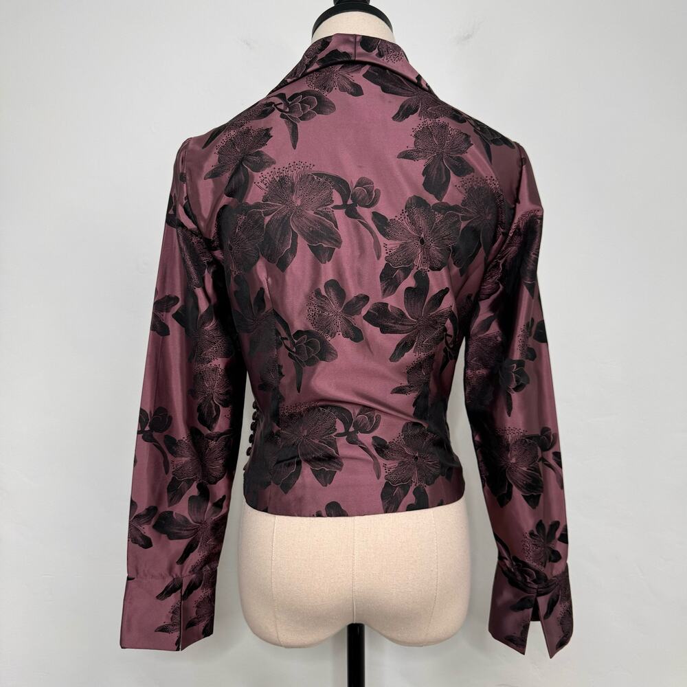 Carmen Marc Valvo Collection Floral Blouse Pink Black Floral Cocktail Size 6 - Picture 6 of 12